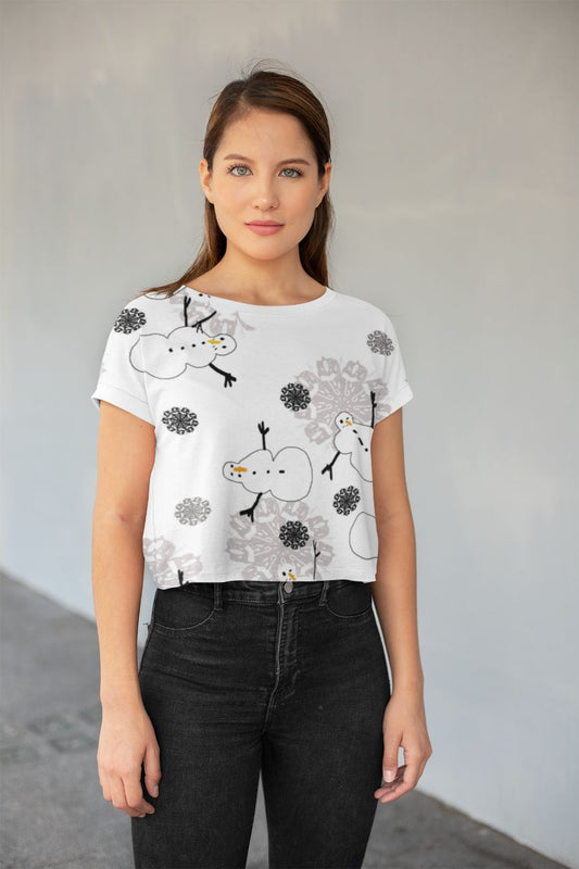 Snowman Pattern Poster All-Over Print Crop Tee