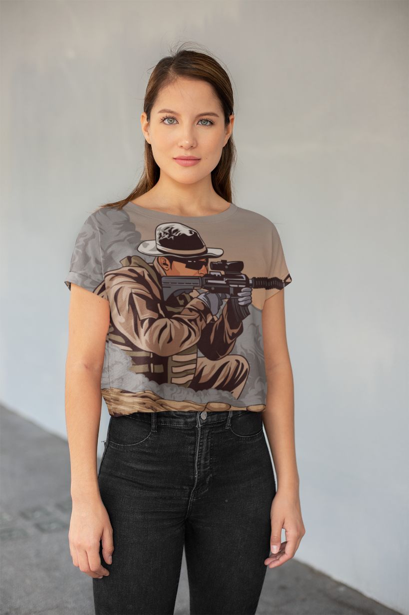 Soldier With Ar15 All-Over Print Crop Tee