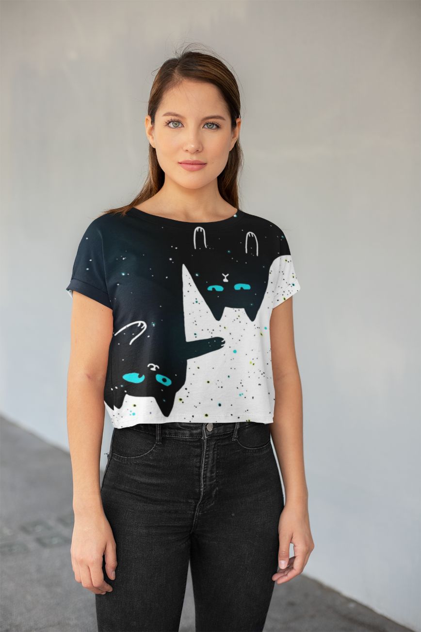 Space cat 3 All-Over Print Crop Tee