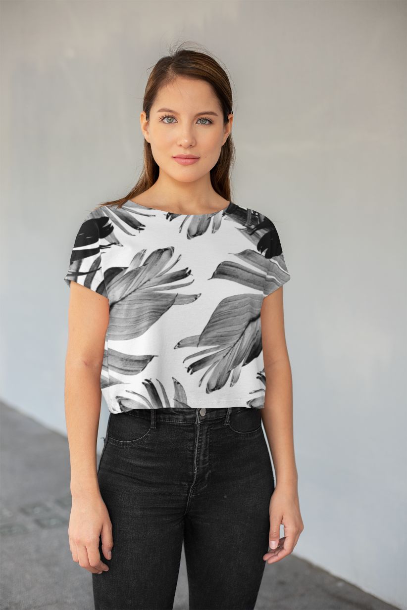 Tropical Banana Leaves Pattern All-Over Print Crop Tee