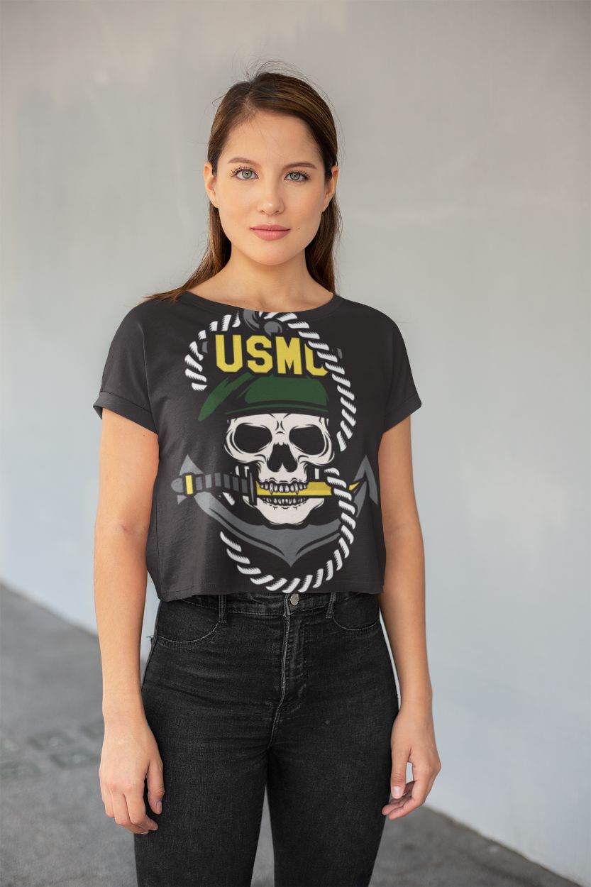 USMC Skull Mascots All-Over Print Crop Tee