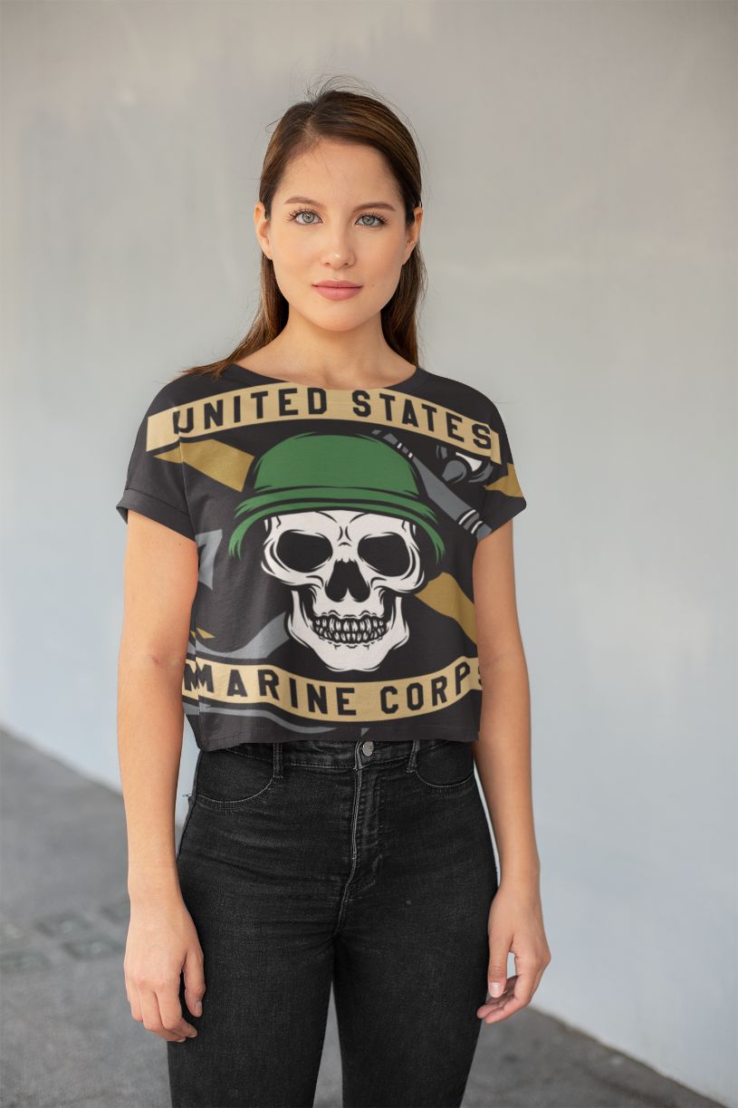 USMC Skull Mascots Vector All-Over Print Crop Tee