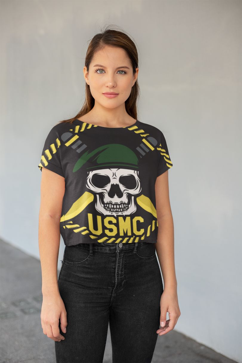 USMC Skull Mascots Vector 1 All-Over Print Crop Tee