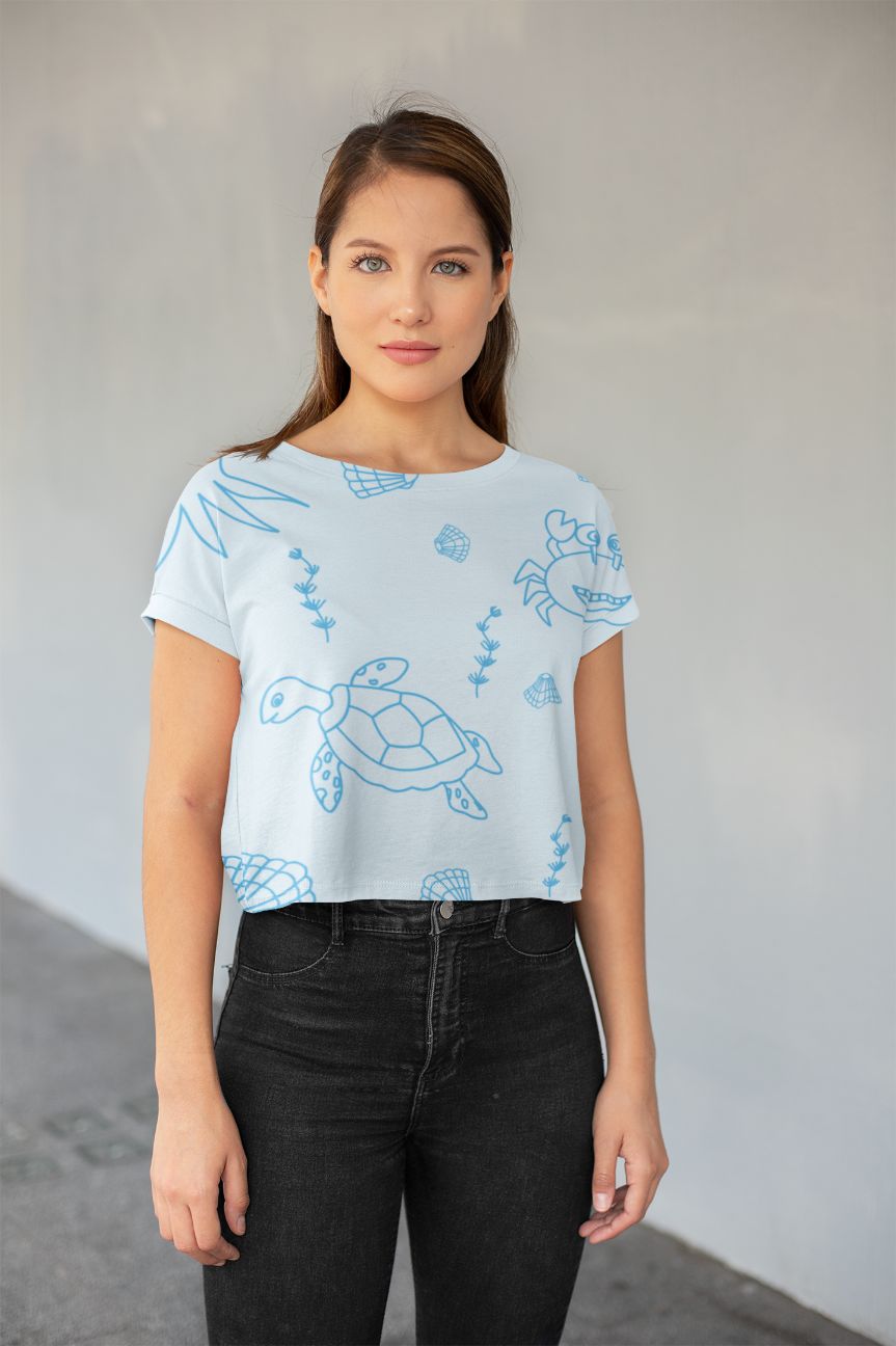 Underwater  Pattern All-Over Print Crop Tee