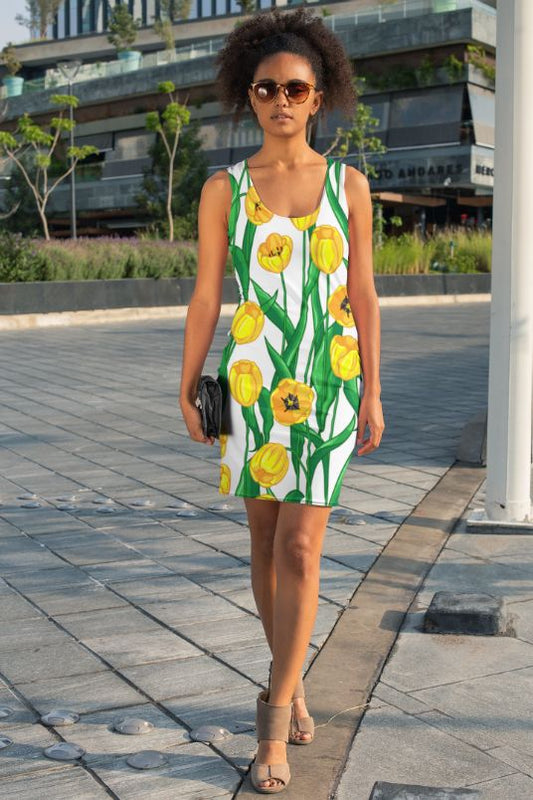 Yellow Flower  Pattern Sublimation Cut & Sew Dress