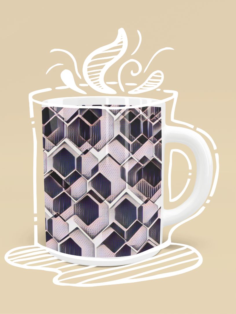 Blue grey purple black and white abstract geometric pattern Poster Mug