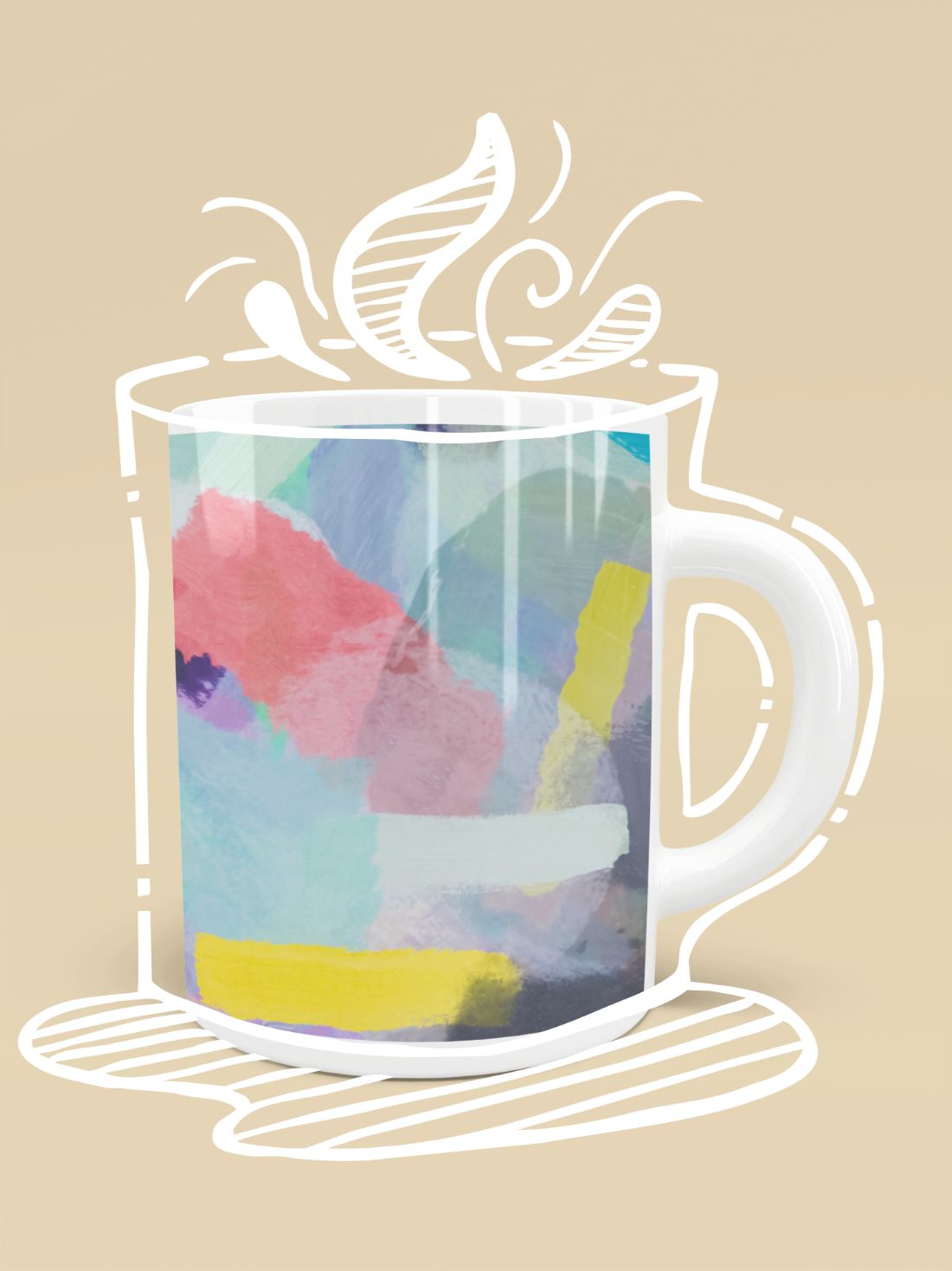 Brush painting texture abstract in blue pink yellow green Mug