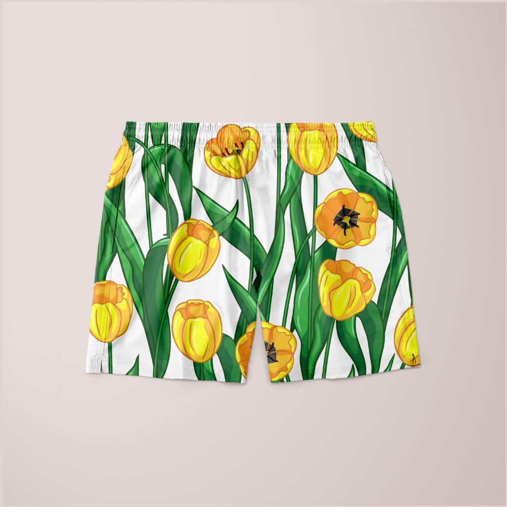 Yellow Flower Pattern Shorts