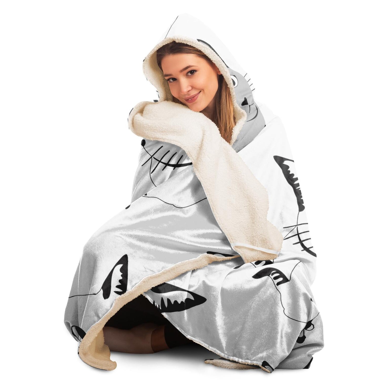 Cute Cat Pattern Hooded Blanket