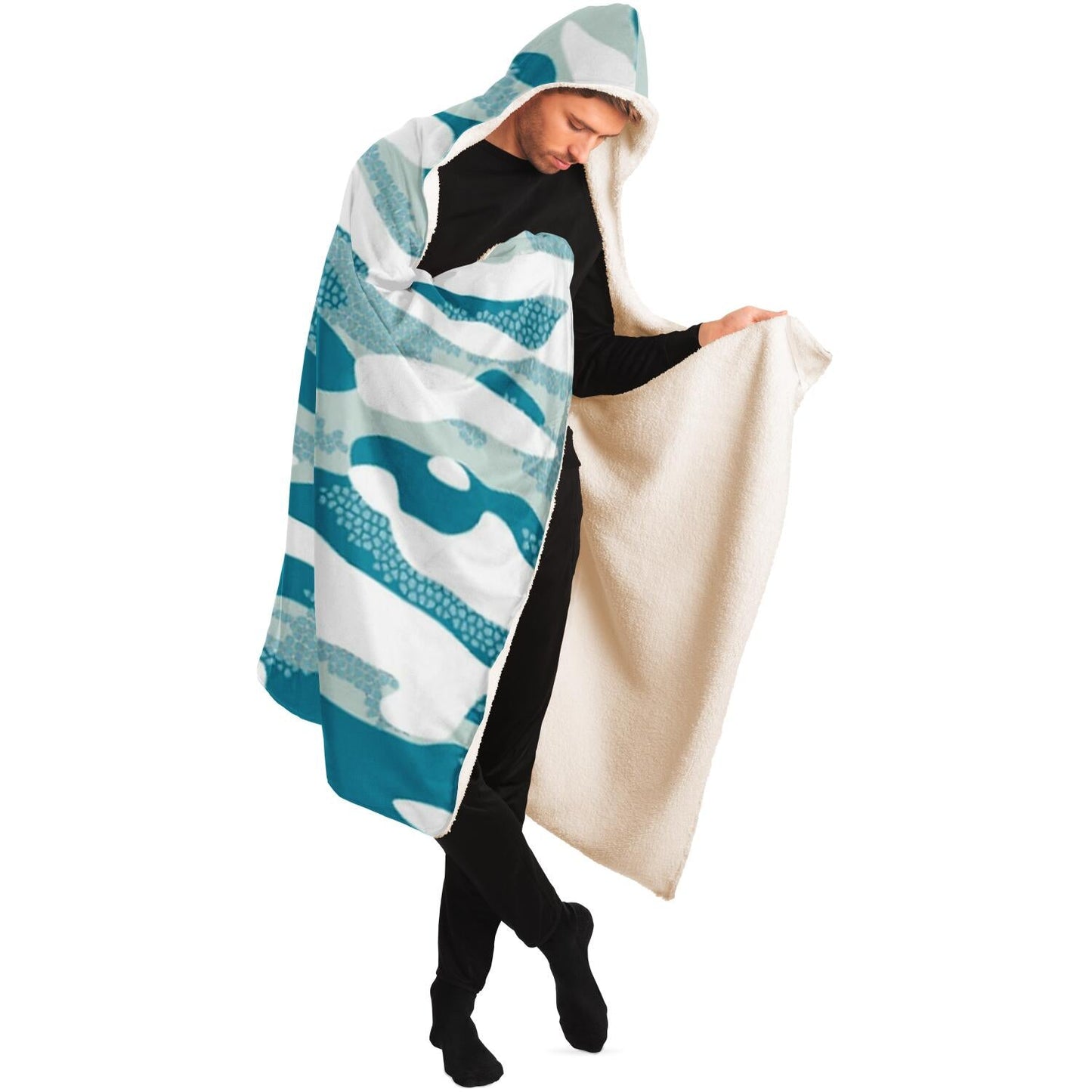 Blue Leaf pattern Hooded Blanket