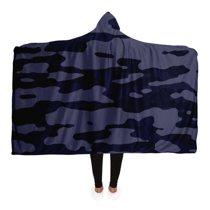 Dark Blue Camouflage Pattern Plakat Hooded Blanket