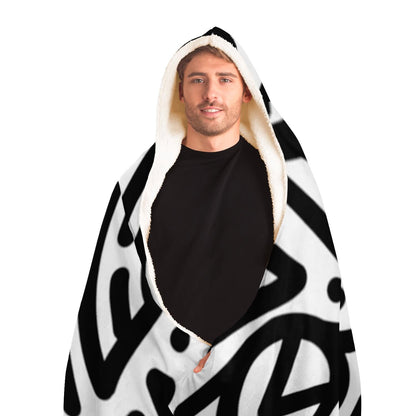 Bold Black Marker Doodle Lines Hooded Blanket