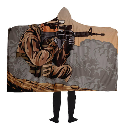 Soldier With Ar15 Hooded Blanket