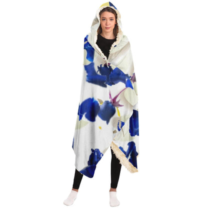 White daisies and blue cyclamens Hooded Blanket