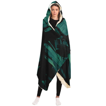 Tropical Banana Night Leaves Hooded Blanket