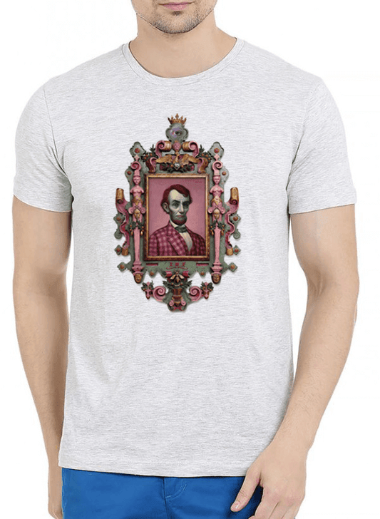 Virgin Teez T-shirt SMALL / Offwhite Abraham Lincoln Portrait Half Sleeves Melange T-shirt