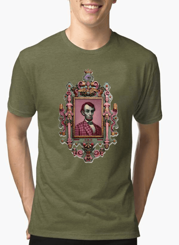 Virgin Teez T-shirt SMALL / Green Abraham Lincoln Portrait Half Sleeves Melange T-shirt