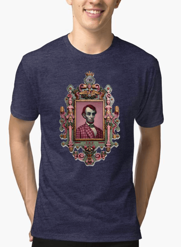 Virgin Teez T-shirt SMALL / Navy Abraham Lincoln Portrait Half Sleeves Melange T-shirt