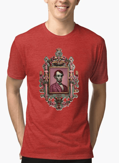 Virgin Teez T-shirt SMALL / Red Abraham Lincoln Portrait Half Sleeves Melange T-shirt