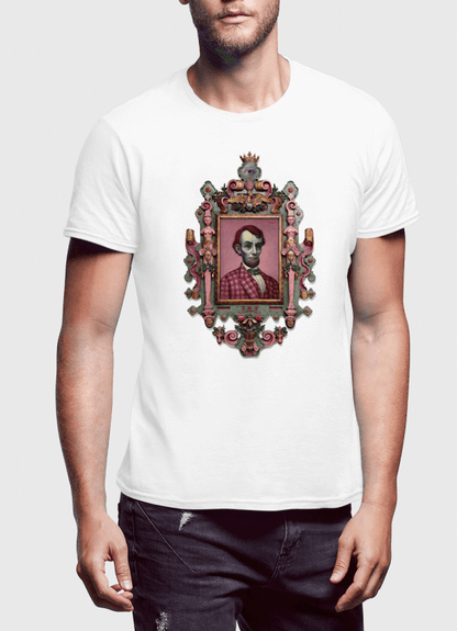 Virgin Teez T-shirt SMALL / White Abraham Lincoln Portrait Half Sleeves T-shirt