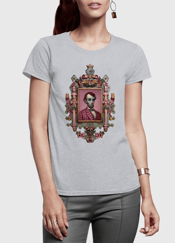 Virgin Teez Women T-Shirt SMALL / Gray Abraham Lincoln Portrait Half Sleeves Women T-shirt