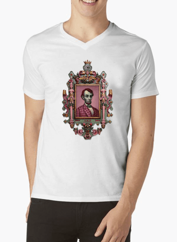 Virgin Teez T-shirt SMALL / White Abraham Lincoln Portrait V-Neck T-shirt