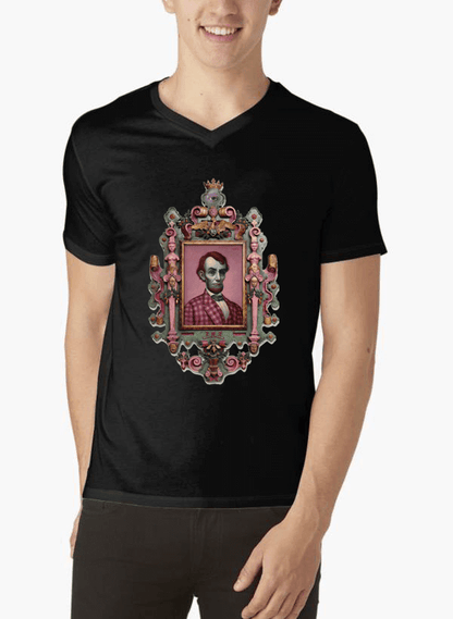 Virgin Teez T-shirt SMALL / Black Abraham Lincoln Portrait V-Neck T-shirt