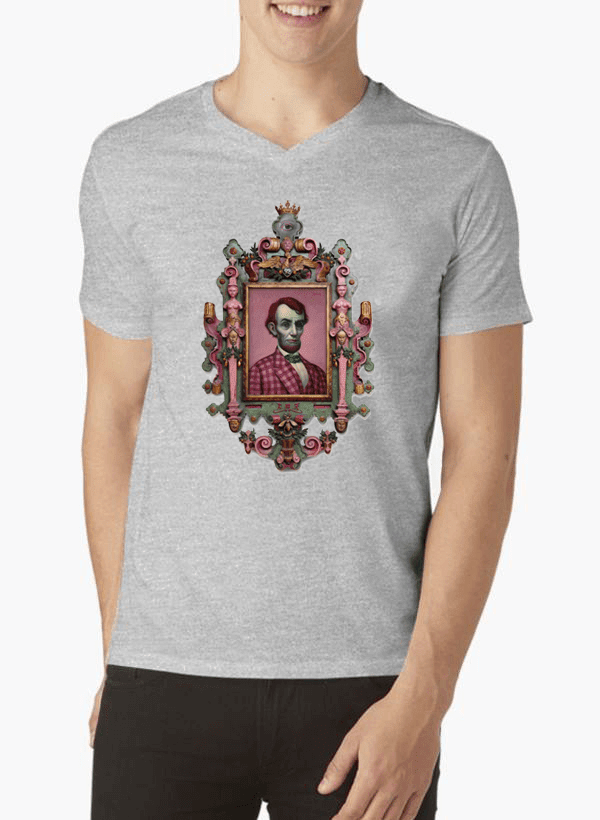 Virgin Teez T-shirt SMALL / Gray Abraham Lincoln Portrait V-Neck T-shirt