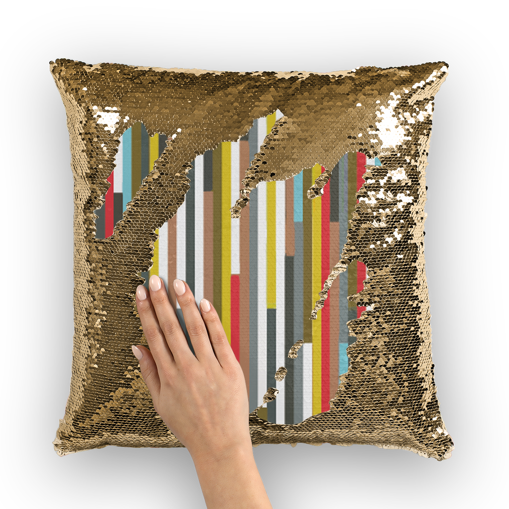 VIRGIN TEEZ Sequin Cover Gold / White Abstract Art Sequin Cushion Cover