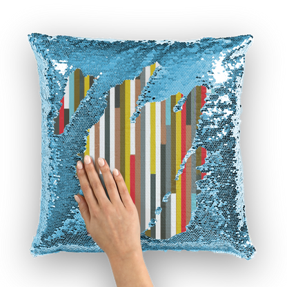 VIRGIN TEEZ Sequin Cover Light Blue / White Abstract Art Sequin Cushion Cover