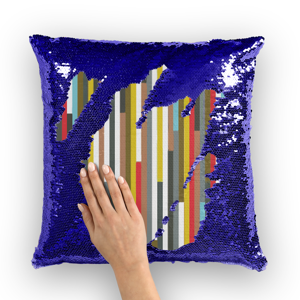 VIRGIN TEEZ Sequin Cover Navy / Silver Abstract Art Sequin Cushion Cover