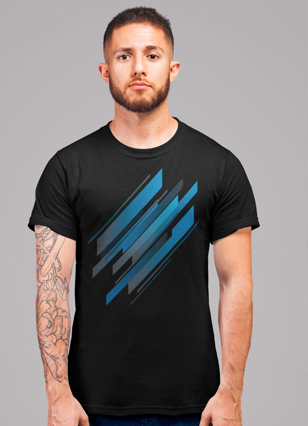 Virgin Teez T-SHIRT SMALL Abstract Blue Geometry T-shirt