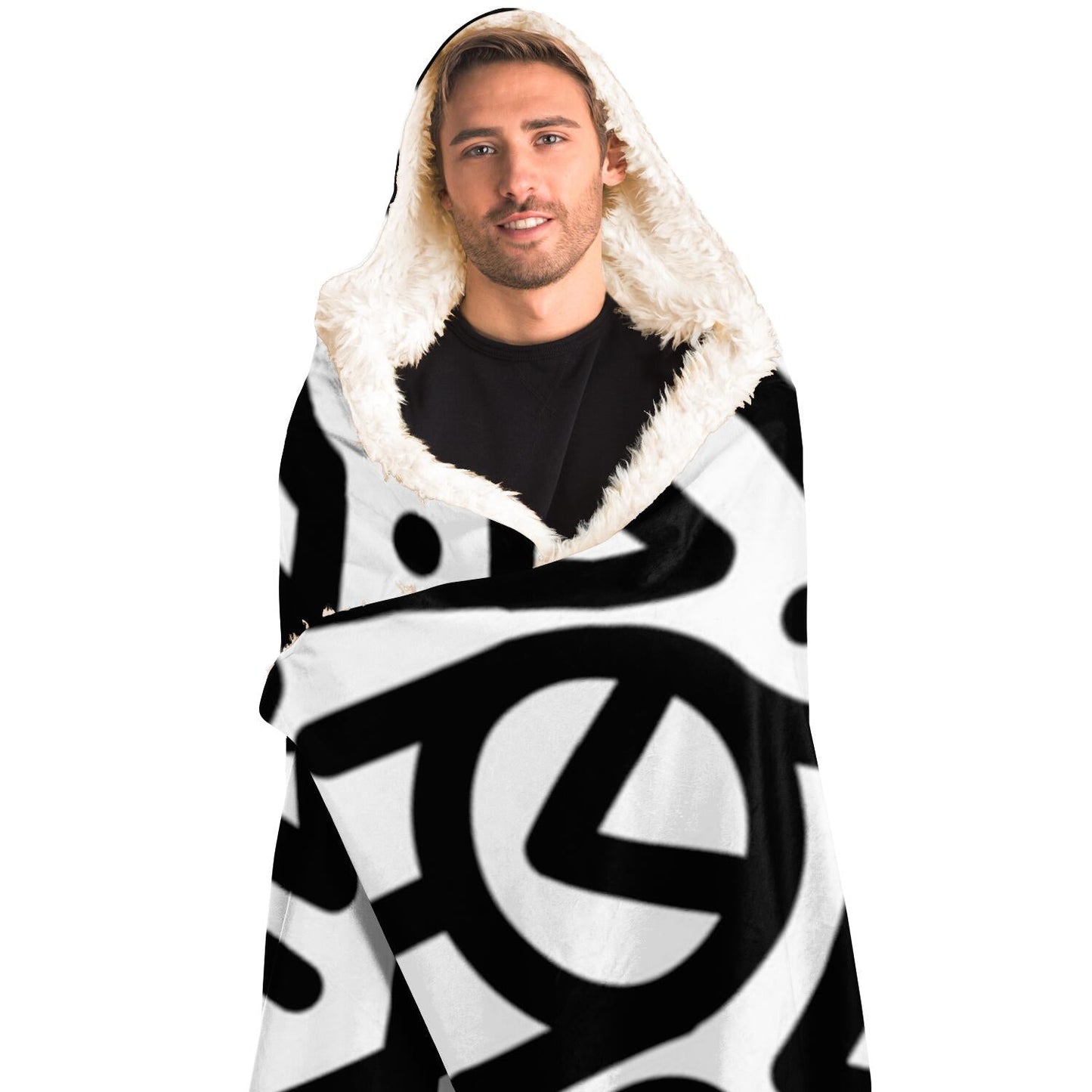 Bold Black Marker Doodle Lines Hooded Blanket