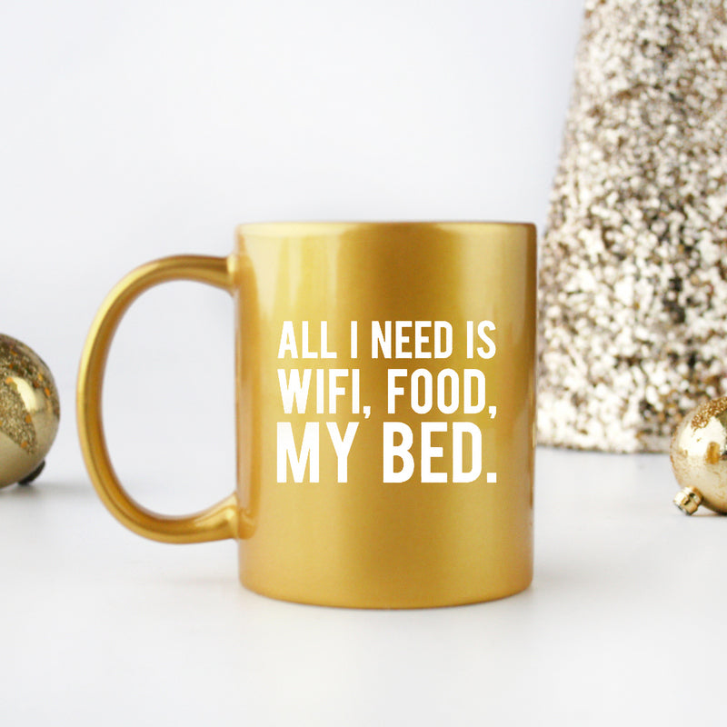 All I Need Is Wifi Food My Bed Gold & Silver Mug