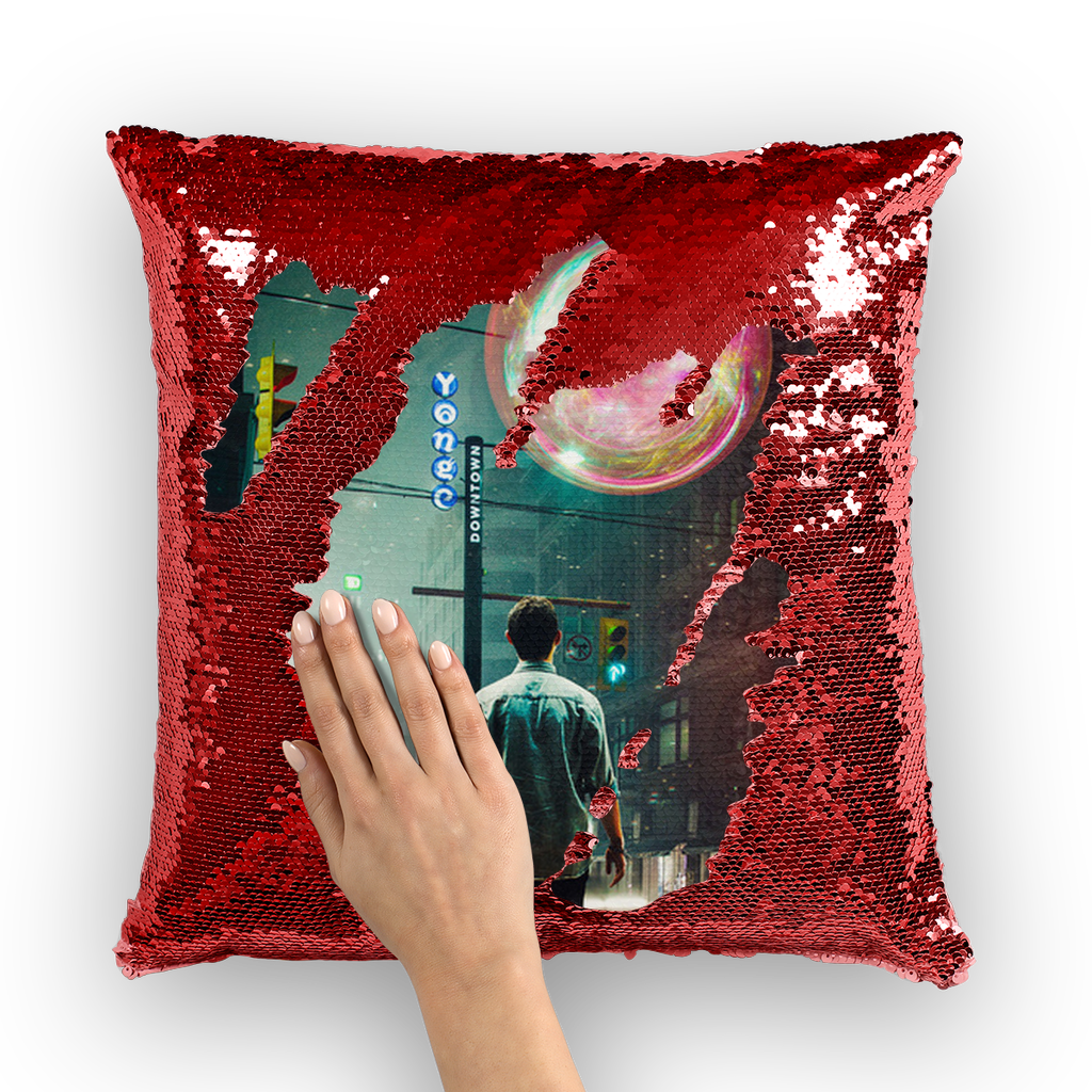 VIRGIN TEEZ Sequin Cover Red / White All Of A Sudden Sequin Cushion Cover