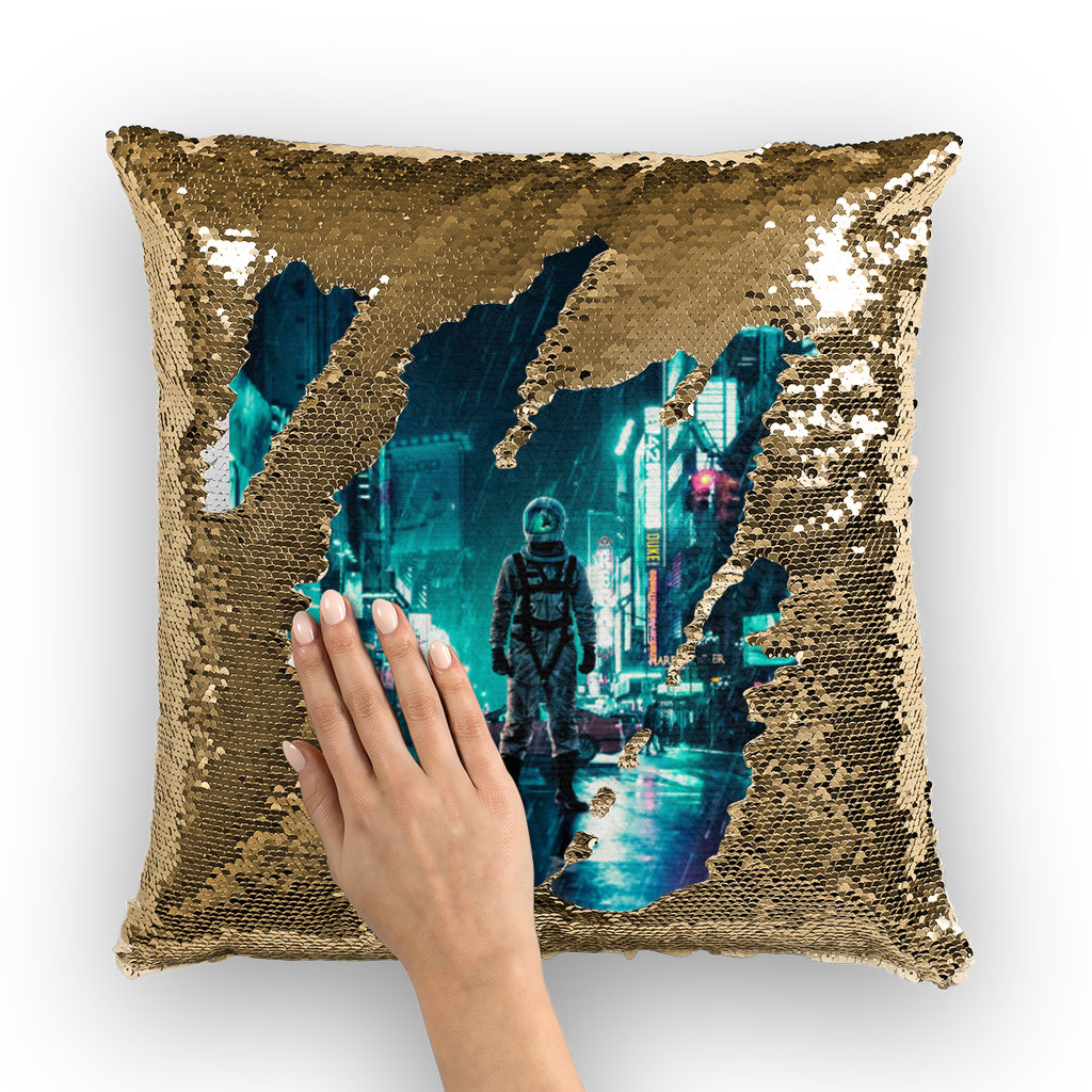 VIRGIN TEEZ Sequin Cover Gold / White Another Rainy Night Sequin Cushion Cover