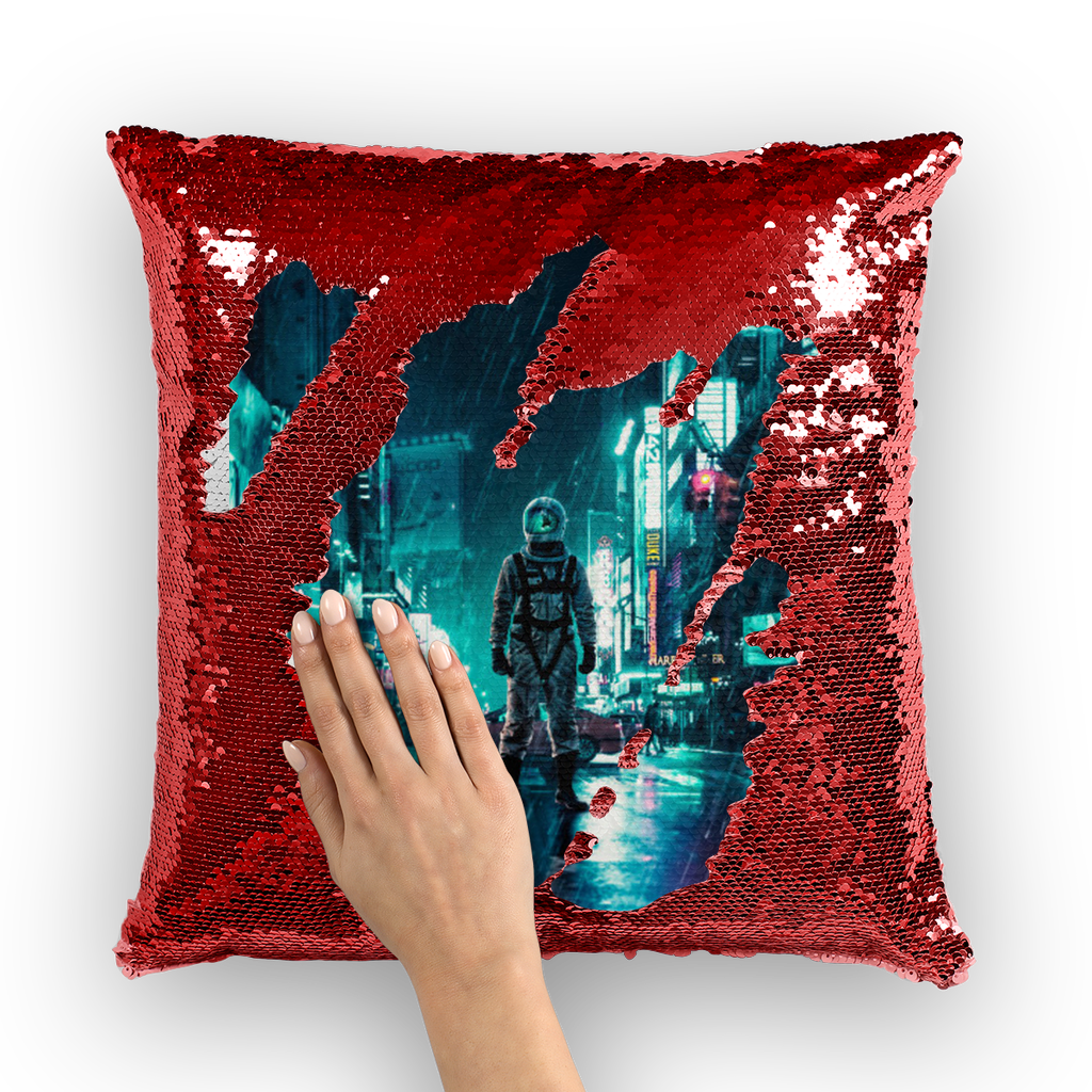 VIRGIN TEEZ Sequin Cover Red / White Another Rainy Night Sequin Cushion Cover