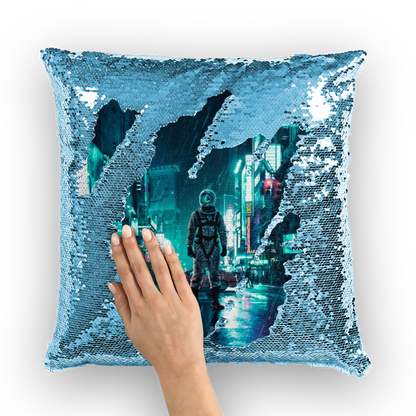 VIRGIN TEEZ Sequin Cover Light Blue / White Another Rainy Night Sequin Cushion Cover