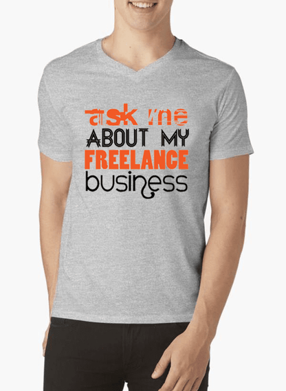 Virgin Teez T-shirt SMALL / White Ask Me About Business V-Neck T-shirt