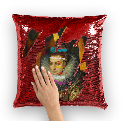 VIRGIN TEEZ Sequin Cover Red / White Au Couture Sequin Cushion Cover