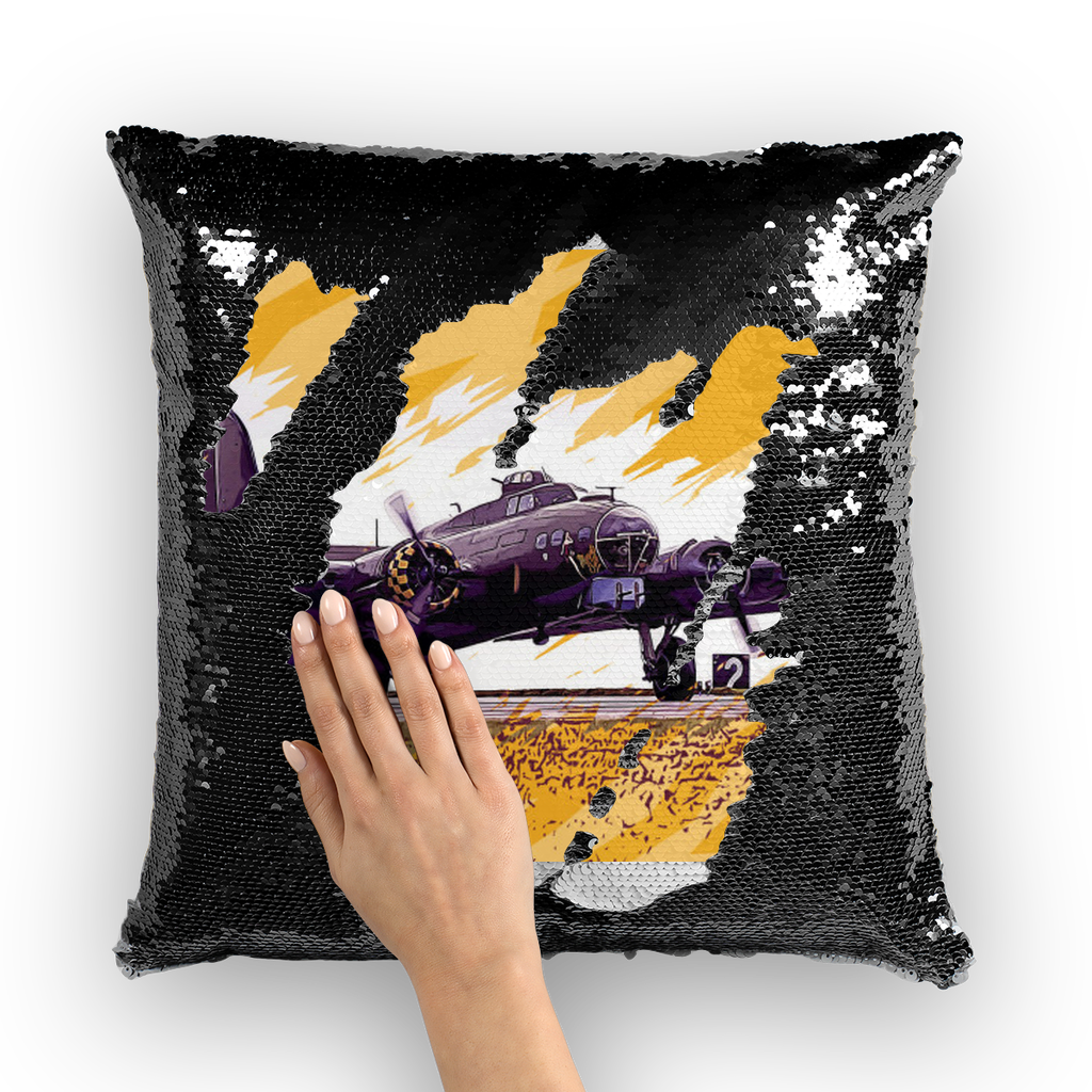 VIRGIN TEEZ Sequin Cover Black / White B-17 Flying Fortress Sequin Cushion Cover