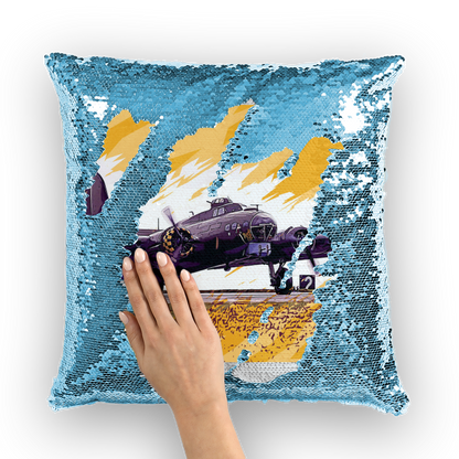 VIRGIN TEEZ Sequin Cover Light Blue / White B-17 Flying Fortress Sequin Cushion Cover