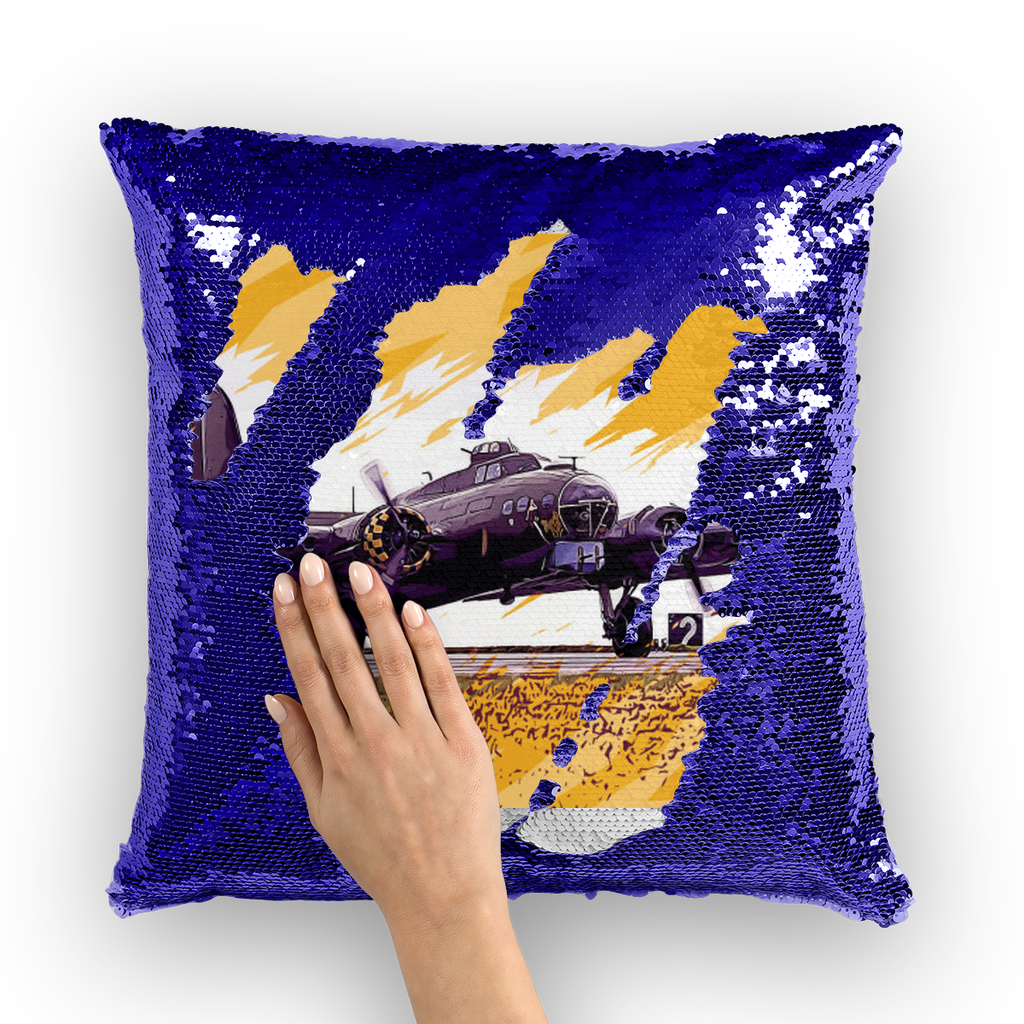 VIRGIN TEEZ Sequin Cover Navy / Silver B-17 Flying Fortress Sequin Cushion Cover