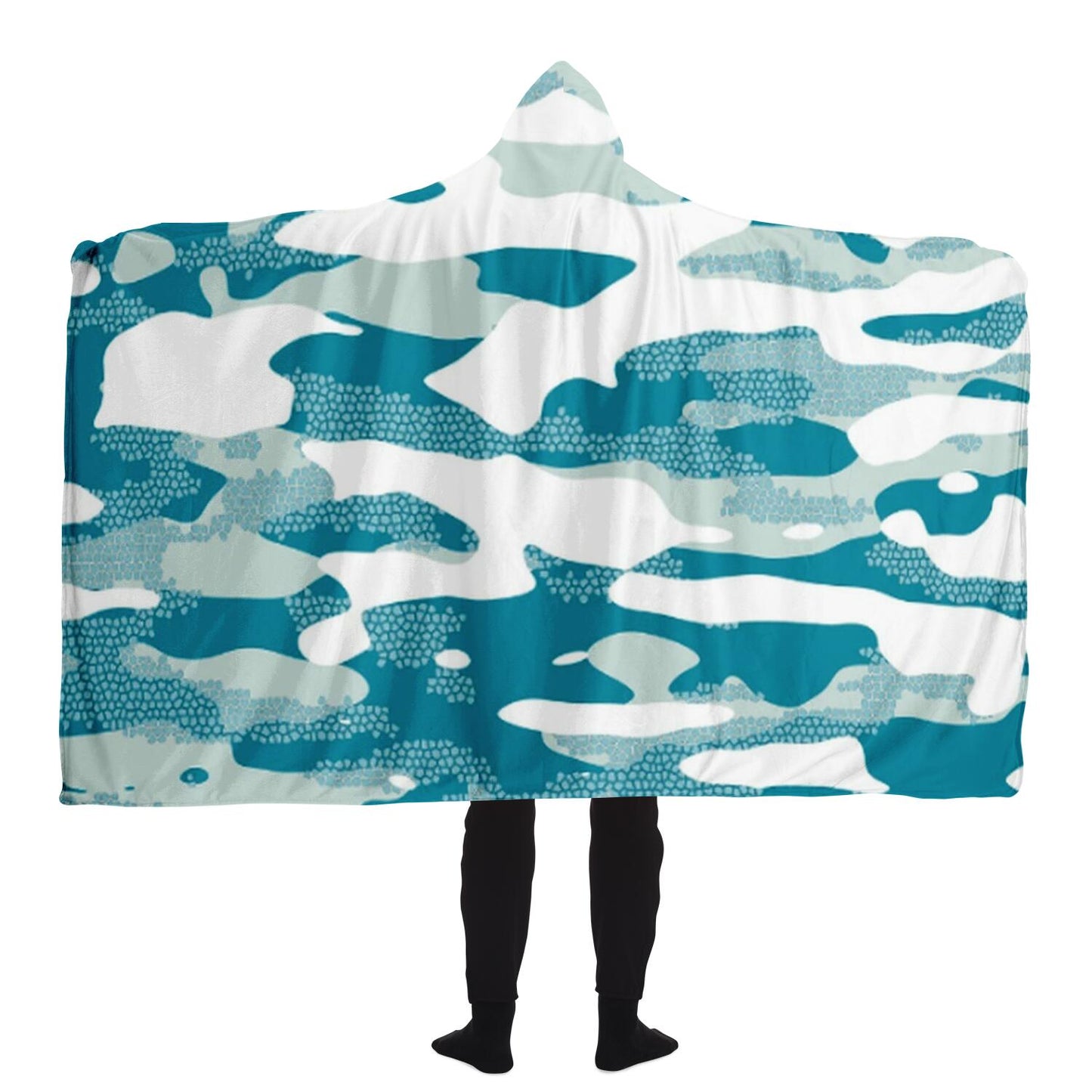 Blue Leaf pattern Hooded Blanket