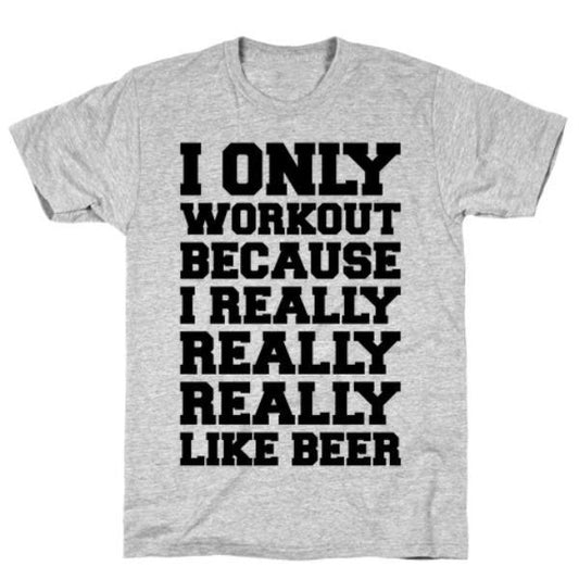 GYM FIT T-SHIRT BEER WORKOUT GREY T-SHIRT