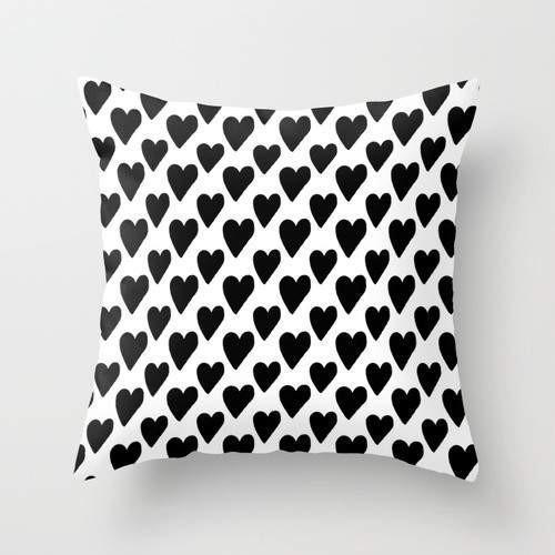 The Pillow pillows 16" x 16" Black And White Hearts Cushion/Pillow