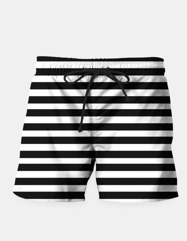 Maria Shorts SMALL (28"-18") Black Stripes Seamless Pattern Swim Shorts