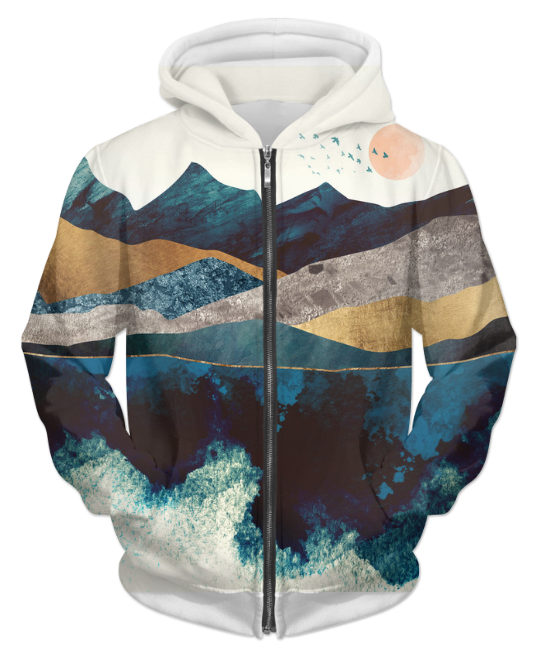 Virgin Teez Sublimation Hoodie Small Blue Mountain Reflection 1 UNISEX ZIP HOODIE