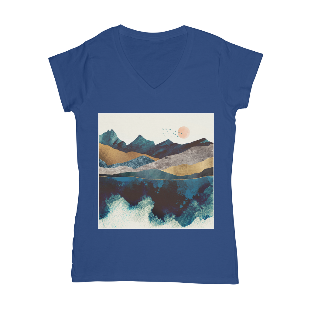 Blue Mountain Reflection Classic Womens V-Neck T-Shirt - Women T-Shirt