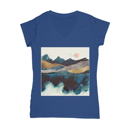 Blue Mountain Reflection Classic Womens V-Neck T-Shirt - Women T-Shirt